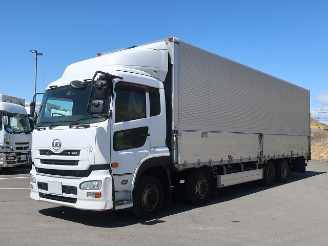 [Vehicles for lease rental only] 2012 model UD Trucks Quon, large aluminum wing, 4-axle low floor, with back-eye camera and ETC2.0, Escot V, 9 pairs of internal hooks