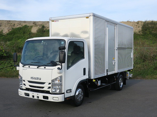 平成29年式 いすゞ エルフ 2tアルミバン 標準ロング 荷台高208㎝ 左スライド扉 格納PG 全低床 ラッシングレール2段【準中型免許対応 ※5t限定を除く】