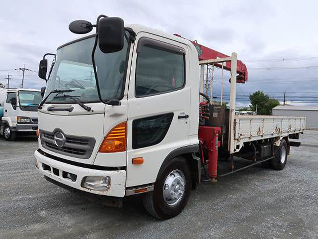 [Vehicles for lease only] 2013 Hino Ranger, flatbed with medium-sized crane, 5400 standard, Furukawa Unic 4-stage boom, radio-controlled, hook-in 