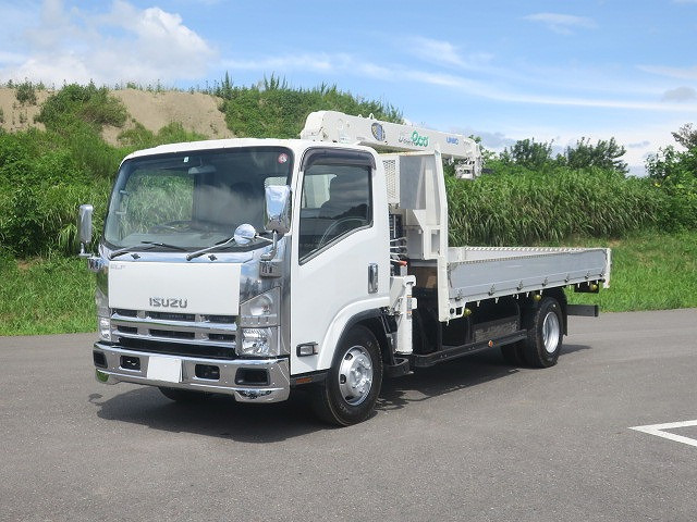 [Vehicle for lease only] 2009 Isuzu Elf Flatbed with small crane, wide and extra long, 4-stage UNIC, 2.93t lifting, radio-controlled, hook-in