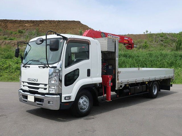 2015 Isuzu Forward Flatbed with Medium Crane Aluminum Block 5500 Standard Unic 3-Speed Radio Controlled Hook-in 240 Horsepower ★Inspection valid until June 2016★