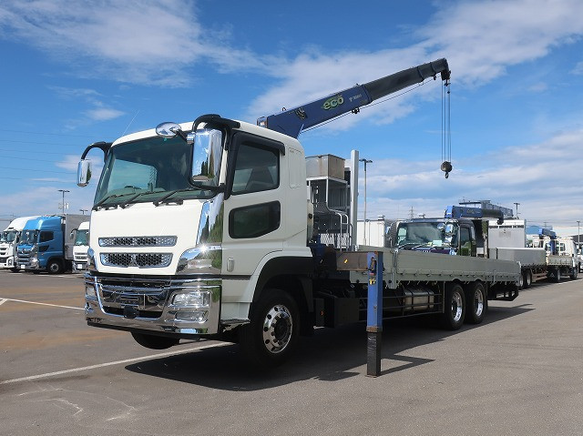 2015 Mitsubishi Fuso Super Great, flatbed truck with large crane, aluminum block, 5-way opening, 2 differentials, Tadano 4-speed, radio-controlled, hook-in, aluminum wheels