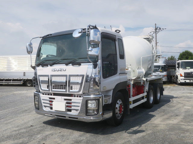 【リースレンタル専用車両】平成26年式 いすゞ ギガ 大型コンクリートミキサー車 2デフ カヤバ製 ドラム容量8.7ｍ3 電動ホッパーカバー 380馬力 アルミホイール