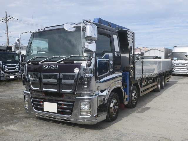 [Vehicle for lease rental only] 2015 Isuzu Giga Flatbed with Large Crane, Aluminum Block, 4-Axle Low-Floor, Tadano 4-Range, Radio Control, Hook-in, 380 HP, Aluminum Wheels ★Raku-Nori Pack installed!★