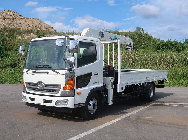 [Lease Rental Vehicle] 2014 Hino Ranger, Medium-Sized Flatbed with Crane, 5400 Standard, 5-Speed Crane, Radio-Controlled, Hook-In, Wooden Floor