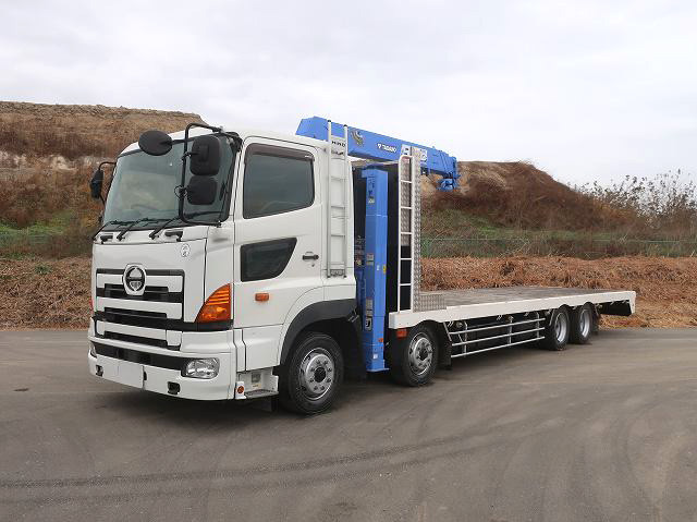 [Vehicle for lease rental only] 2014 Hino Profia Self-Loader with Large Crane, 4-Axle Low-Floor, Tadano 4-Stage, Radio-Controlled Winch, Aluminum Wheels ★Safety Inspection Package Installed!★