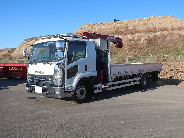 [Lease Rental Vehicle] 2020 Isuzu Forward, Flatbed with Extra-Long-Duty Crane, Aluminum Block, Wide Width, 7.1-Ton Load Capacity, 4-Tier Crane, Radio-Controlled, Hook-In, 240 HP ★Raku-Nori Pack Installed!★