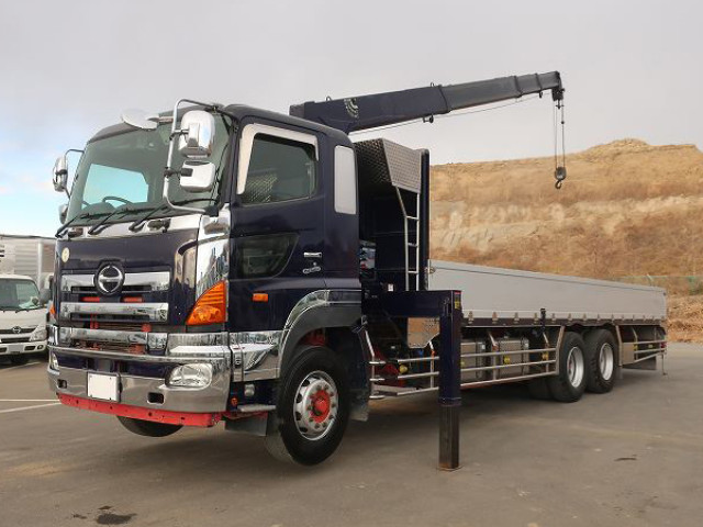 2016 Hino Profia Flatbed Truck with Large Crane, Aluminum Block, High-Floor 3-Axle, Tadano 4-Speed Truck, Radio-Controlled, Hook-In Retarder, 380 HP
