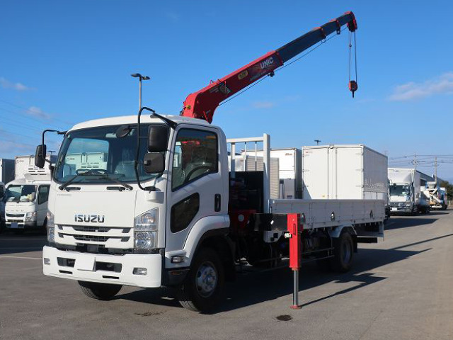 [Vehicle for lease rental only] 2019 Isuzu Forward, flatbed truck with medium-sized crane, 5400 standard, 4-speed crane, radio-controlled. ★Safety inspection package installed/Annual crane inspection installed!★