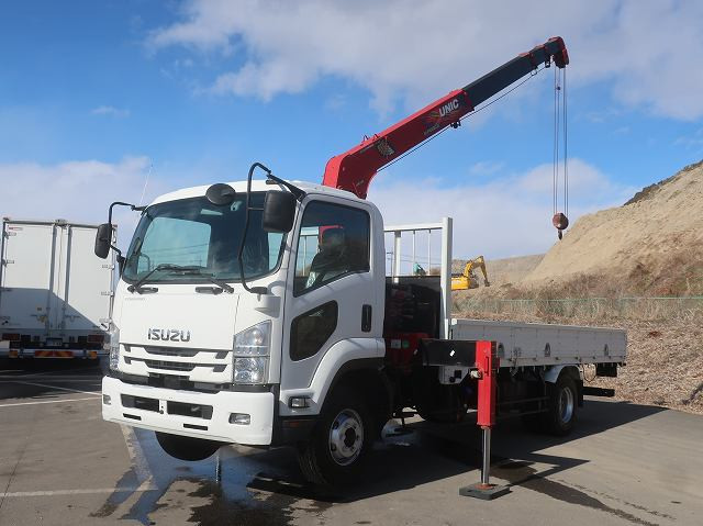 [Lease Rental Vehicle] 2019 Isuzu Forward, Medium-Sized Flatbed with Crane, 5400 Standard, 4-Speed Crane, Radio Controlled. ★Safety Inspection Package Installed!★