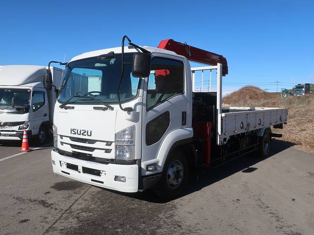 [Lease Rental Vehicle] 2019 Isuzu Forward, Medium-Sized Flatbed with Crane, 5400 Standard, 4-Speed Crane, Radio Controlled. ★Safety Inspection Package Installed!★