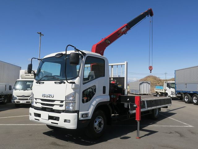 [Lease Rental Vehicle] 2019 Isuzu Forward, Medium-Sized Flatbed with Crane, 5400mm Standard, 4-Speed Crane, Radio Controlled. ★Safety Inspection Package Installed!★