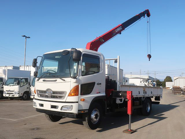 [Vehicle for Lease Rental Only] 2017 Hino Ranger Flatbed with Medium-Sized Crane, 5100 Standard, 4-Tier Unic, 2.9-Ton Lift, Radio-Controlled, 190 HP ★Rakunori Pack Installed! / Annual Crane Inspection Completed! ★