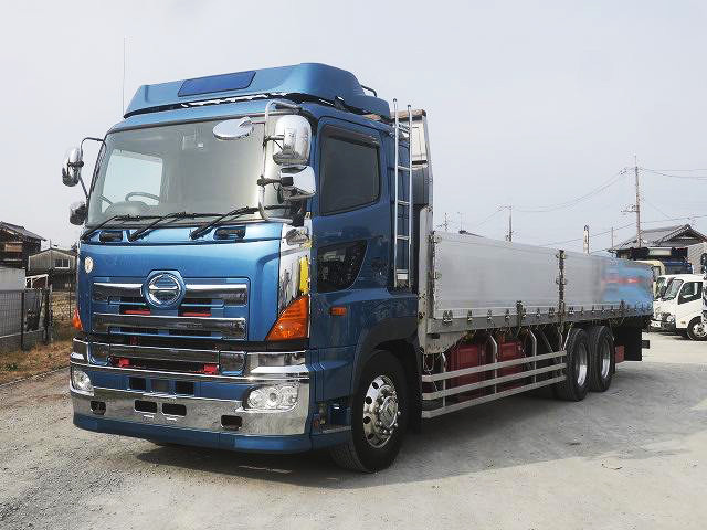 2014 Hino Profia large flatbed truck with aluminum block, high floor, three axles, five-way opening, 410 horsepower, and aluminum wheels