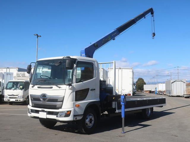 [Lease Rental Vehicle] 2017 Hino Ranger Flatbed with Medium-Sized Crane, 5500 Standard, Tadano 4-Step Hook-in, ★Easy-to-Use Pack Installed! / Annual Crane Inspection Completed★ 