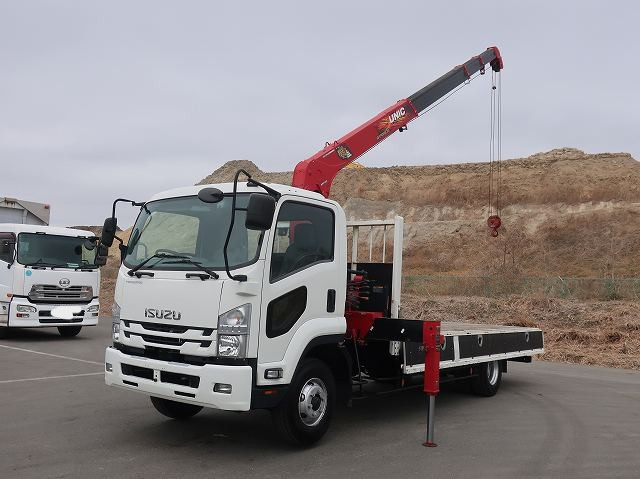 [Vehicle for lease rental only] 2018 Isuzu Forward, medium-sized flatbed truck with crane, 5400 standard, 4-speed crane, radio-controlled hook-in. ★Safety inspection package installed! ★