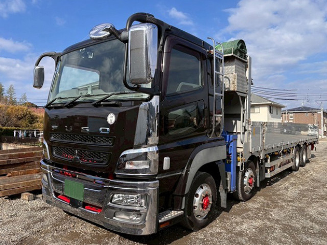 2016 Mitsubishi Fuso Super Great, flatbed truck with large crane, aluminum block construction, 4-axle low-floor, Tadano 4-stage, hook-in, 5-way opening, radio-controlled