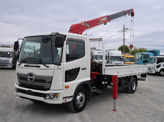 [Lease/Rental Only Vehicle] 2019 Hino Ranger Medium-Sized Flatbed with Crane, 5500 Standard, 4-Stage Unic Crane, Remote Control, Hook-in ★Easy Ride Package Applied! / Crane Annual Inspection Completed! ★