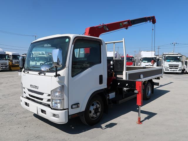 [Lease/Rental Only Vehicle] 2019 Isuzu Elf Flatbed with Crane, Wide Long, 4-Stage Unic Crane, 2.9t Lifting Capacity, Remote Control ★Crane Annual Inspection Completed/Rakunori Pack Completed!★