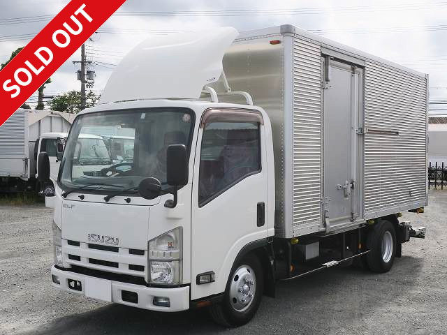 2014 Isuzu Elf small aluminum van, load capacity 2.95t, standard long, cargo bed height 203cm, left sliding door, storage PG, full low floor, 150 horsepower, lashing rail 2-stage [medium-sized license compatible *excluding 5t limited]