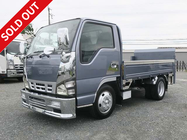 2005 Isuzu Elf, small flatbed, 3-way opening, standard short, vertical PG, full low floor [medium-sized (5t limited) license compatible *old standard license OK]
