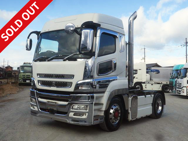 2015 Mitsubishi Fuso Super Great Tractor Head, 5th Wheel Load Capacity 11 Tons, 420 HP, High Roof, Aluminum Wheels. Vehicle inspection valid until January 2027.