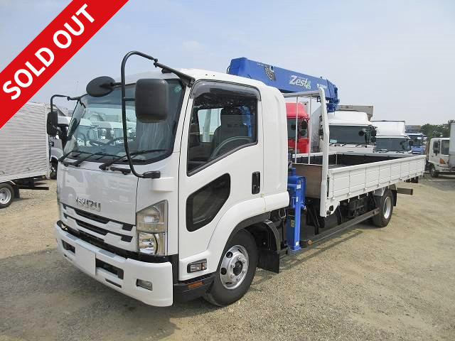 2017 Isuzu Forward with medium crane, wooden flat body, wide width, Tadano 5-stage, 2.93t lifting, hook-in, radio control. Available for lease!