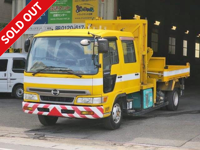 2002 Hino Ranger Medium-sized crane-equipped dump truck (road work vehicle) Furukawa Unic 3-stage boom Double cab 7-seater Yanmar diesel generator