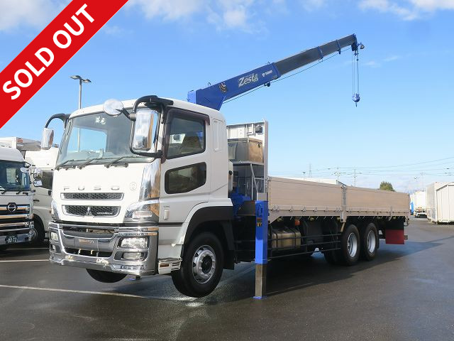 2015 Mitsubishi Fuso Super Great Flatbed with large crane, aluminum block, 5-way opening, 2 differentials, Tadano 4-speed, radio-controlled, hook-in 
