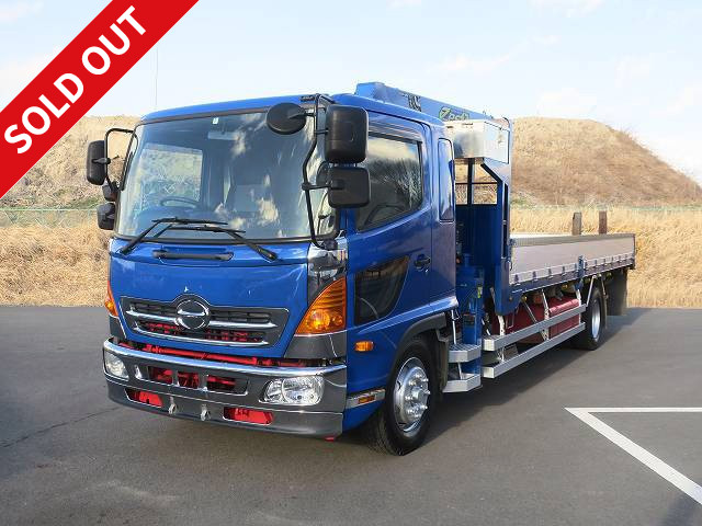 2014 Hino Ranger with heavy-duty crane, aluminum block 3-way opening, cargo bed length 655cm, load capacity 7.1t, Tadano 3-stage boom, same year crane, hook-in, radio-controlled retarder, 260 horsepower ★Approximately 160,000km on meter! ★