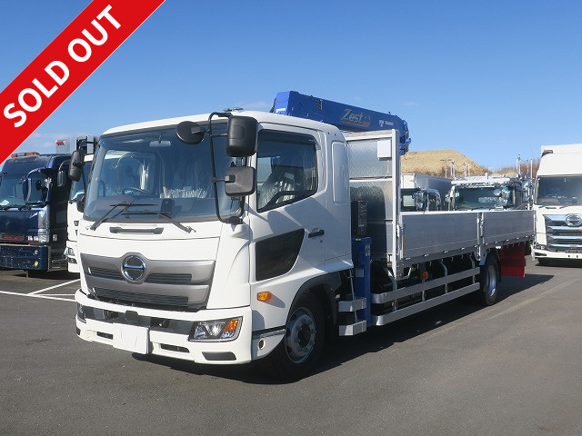 令和6年式 日野 レンジャー 増トンクレーン付平ボディ アルミブロック 6500ワイド 積載7.1t タダノ4段 ラジコン フックイン リターダ 260馬力